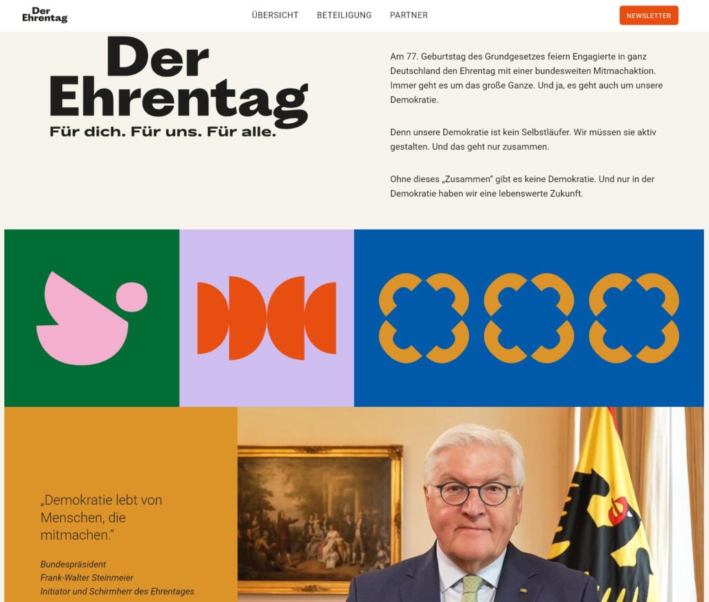 Ausschnitt aus der Website zum Ehrentag 2025, Programmierung in WordPress
