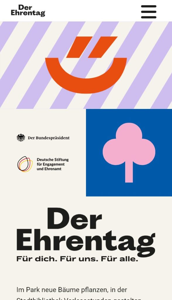 Mobile Website (responsive design) der Ehrentags-Projektwebsite des Bundespräsidenten